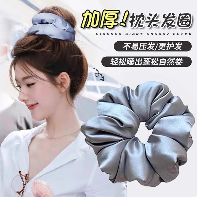 Silk Satin Plus Cotton-Filled Velvet Hair Band, Sleep Pillow, Hair Ball Headband, Elastic Rubber Band - image 1