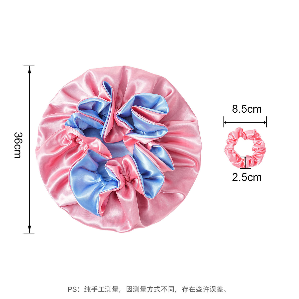Cross-Border Best-Selling Satin Silk Nightcap Women's Double-Layer Large Lace Satin Hat Men's Curly Hair Pullover Hat with Wide Brim - image 2