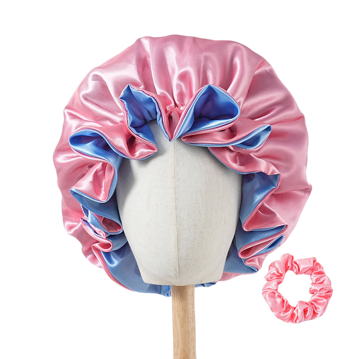 Cross-Border Best-Selling Satin Silk Nightcap Women's Double-Layer Large Lace Satin Hat Men's Curly Hair Pullover Hat with Wide Brim - image 4