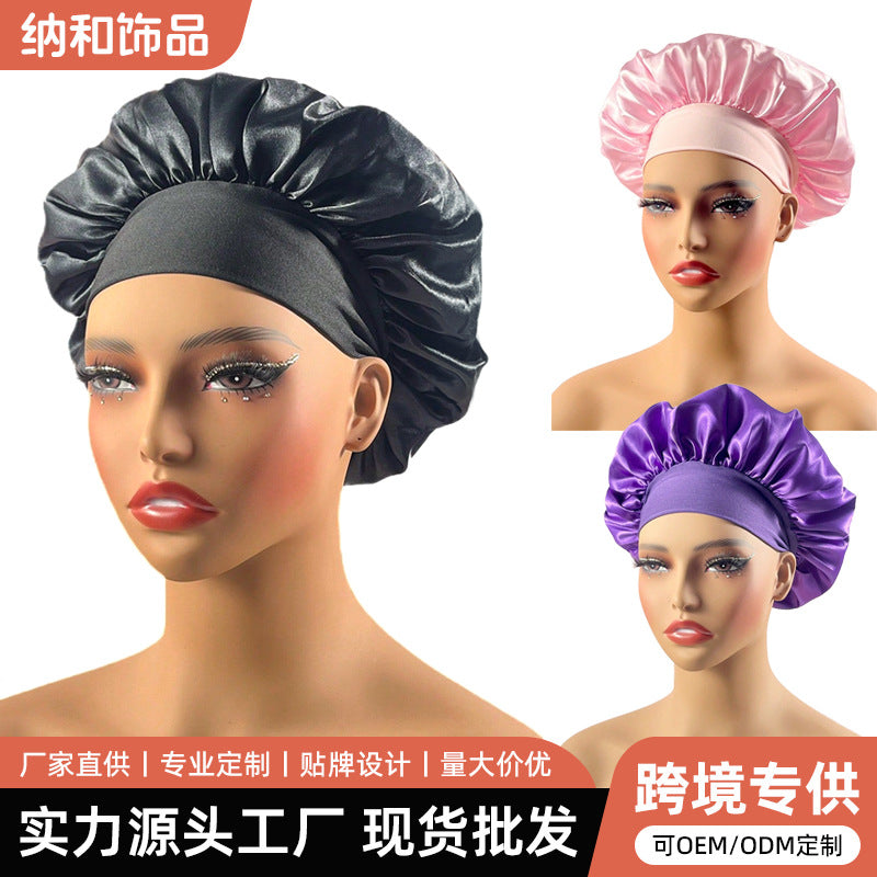 European and American Cross-Border Wide-Brimmed High-Elastic Satin Sleep Cap, Fashionable Beauty Satin Sleep Cap for Women, Silk Satin Hair Care Cap Headscarf - image 1