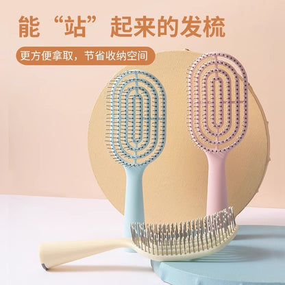 Portable Hollow-Out Bone Comb Macaron Fluffy High-Top Curly Hair Styling Massage Ribbed Air Cushion Comb Vertical Hollow-Out Design - image 1