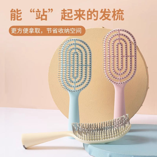 Portable Hollow-Out Bone Comb Macaron Fluffy High-Top Curly Hair Styling Massage Ribbed Air Cushion Comb Vertical Hollow-Out Design - image 1