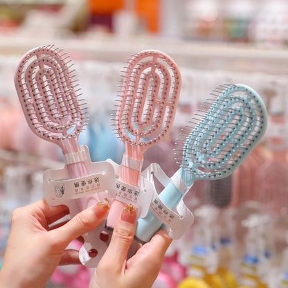 Portable Hollow-Out Bone Comb Macaron Fluffy High-Top Curly Hair Styling Massage Ribbed Air Cushion Comb Vertical Hollow-Out Design - image 2