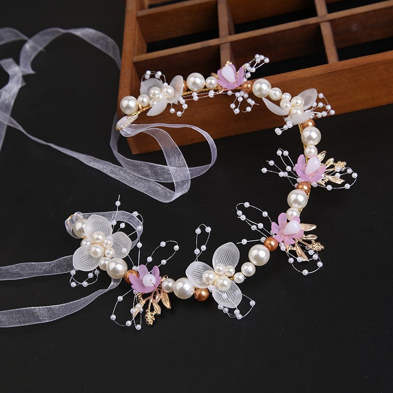 Flower Wreath Headband for Children, Little Girl's Fairy-Style Pearl Flower Hairband, Fairy Girl Headband Hair Accessory - image 4