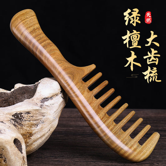 Green Sandalwood Wide-Tooth Curly Hair Comb for Women, Peach Wood Sandalwood Comb for Home Use, Massage, Sparse Teeth, Hair Loss, Long Hair Care - image 1