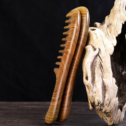 Green Sandalwood Wide-Tooth Curly Hair Comb for Women, Peach Wood Sandalwood Comb for Home Use, Massage, Sparse Teeth, Hair Loss, Long Hair Care - image 4