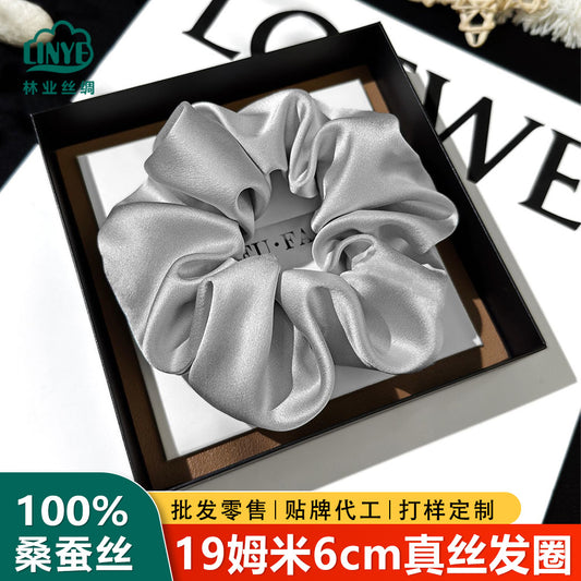 19 Mumi Silk Scrunchie 6cm Does Not Hurt Hair, High-End Silk Headwear Korean Style 100 Silk Scrunchie - image 1