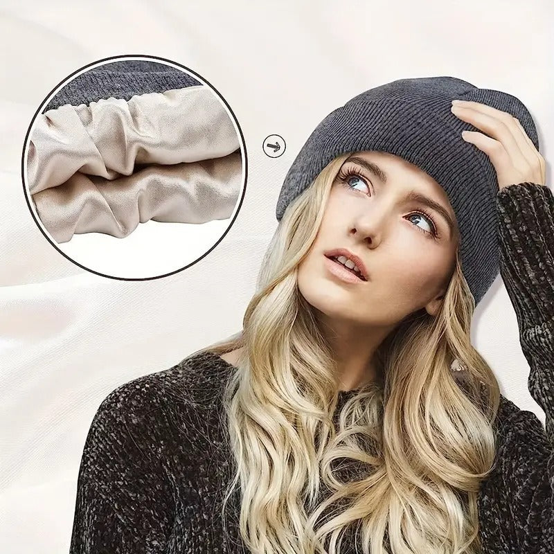 Cross-Border Men's and Women's Satin Yarn Hats, Windproof Hats, Hair Protection Knit Hats, Cold Weather Hats, Satin Yarn Hats - image 2