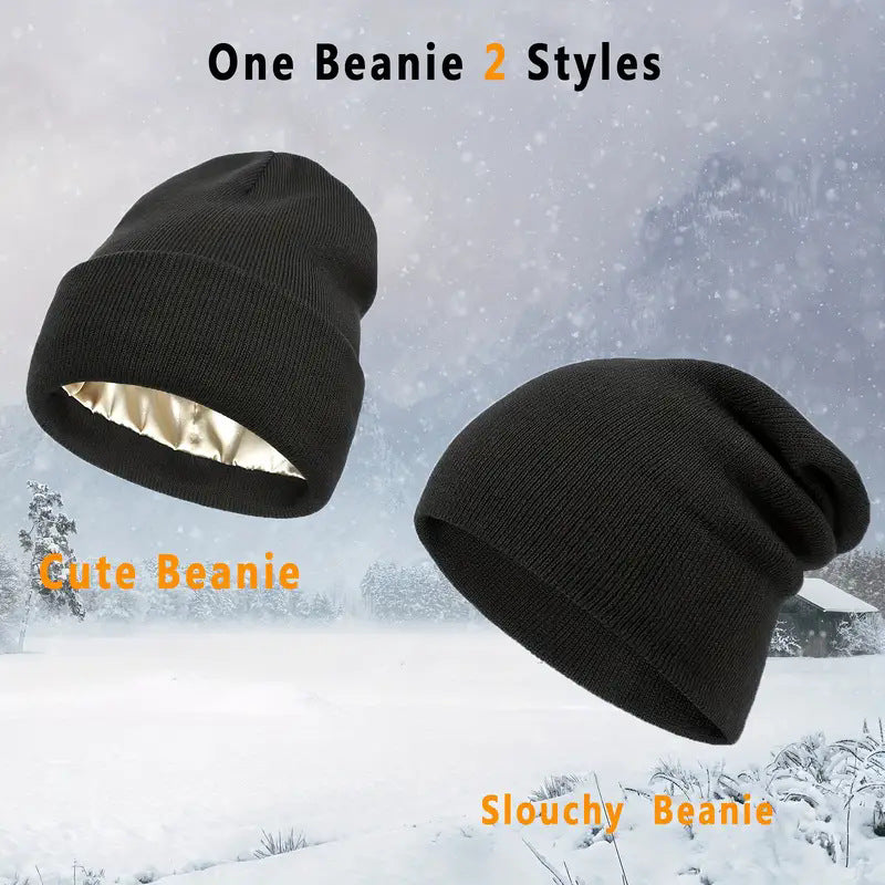 Cross-Border Men's and Women's Satin Yarn Hats, Windproof Hats, Hair Protection Knit Hats, Cold Weather Hats, Satin Yarn Hats - image 4