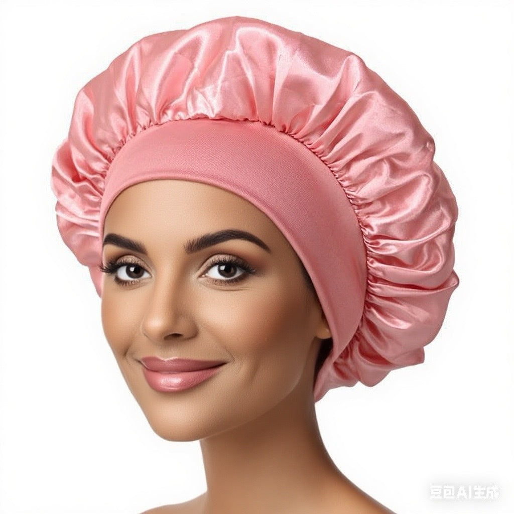 Cross-Border Women's Wide-Brimmed High-Elastic Hat Satin Nightcap Hairdressing Shower Cap High-End Material Satin Hair Care Cap - image 1