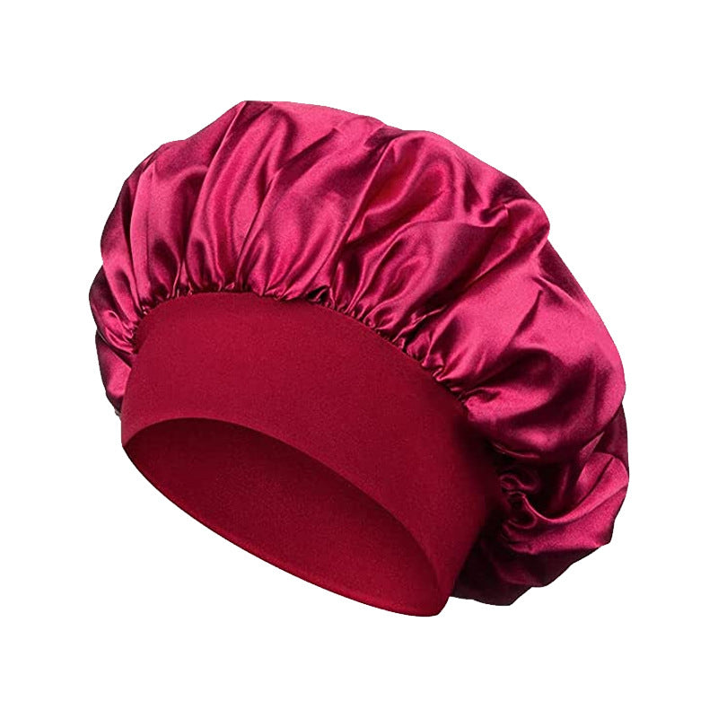 Cross-Border Women's Wide-Brimmed High-Elastic Hat Satin Nightcap Hairdressing Shower Cap High-End Material Satin Hair Care Cap - image 5
