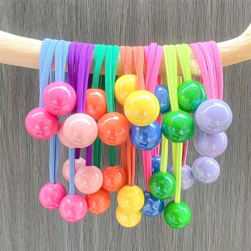 Korean Style Girls' Candy-Colored High-Quality Long Rubber Band Hair Band Round Ball Princess Style Ponytail Does Not Hurt the Hair Colorful New Style - image 1