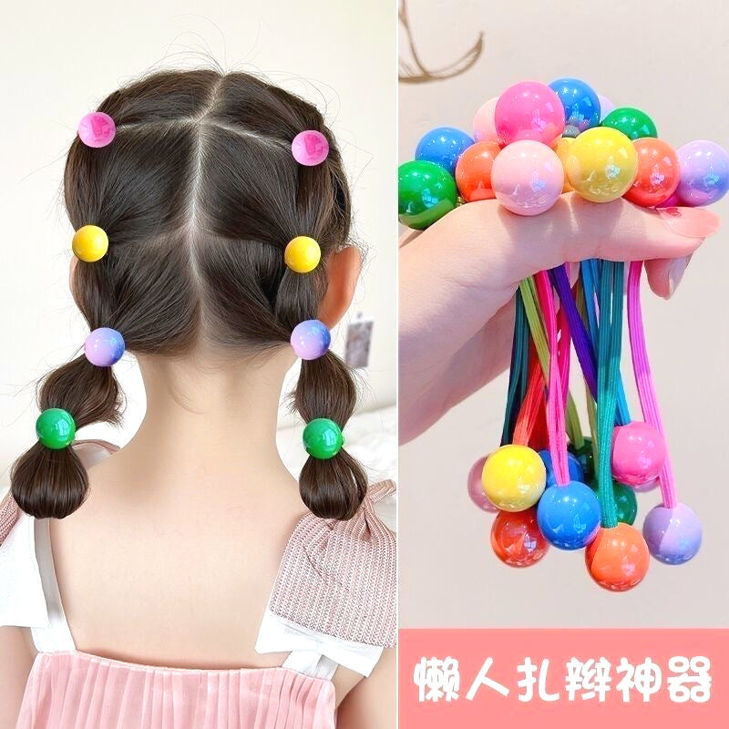 Korean Style Girls' Candy-Colored High-Quality Long Rubber Band Hair Band Round Ball Princess Style Ponytail Does Not Hurt the Hair Colorful New Style - image 4