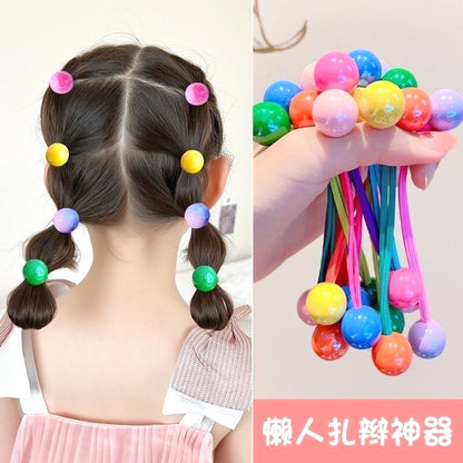 Korean Style Girls' Candy-Colored High-Quality Long Rubber Band Hair Band Round Ball Princess Style Ponytail Does Not Hurt the Hair Colorful New Style - image 4