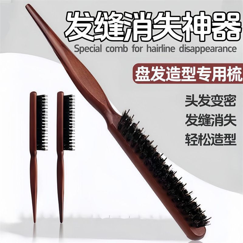 Boar Bristle Comb for Women, Narrow Teeth, Volumizing, Anti-Tangle, Smooth Hair, Three-Row Comb, Fine Teeth, Curly Hair, Beauty Styling - image 2