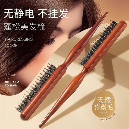 Boar Bristle Comb for Women, Narrow Teeth, Volumizing, Anti-Tangle, Smooth Hair, Three-Row Comb, Fine Teeth, Curly Hair, Beauty Styling - image 3