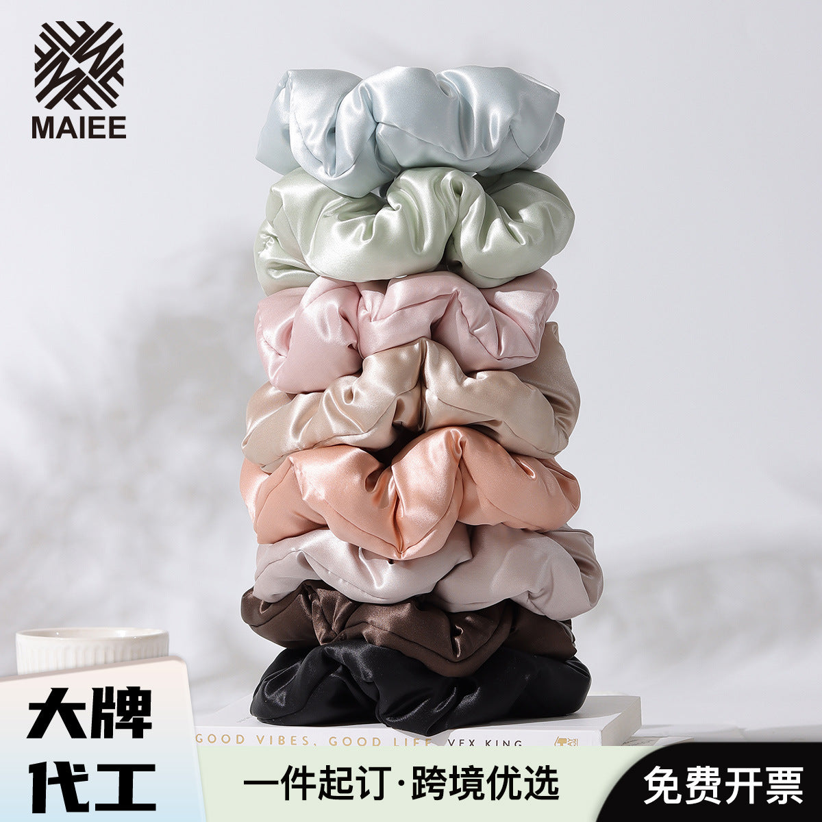 In-Stock Wholesale 7cm Silk Hair Ties, Thickened Silk-Filled Hair Ties with Cotton, 22 Momme Mulberry Silk - image 1