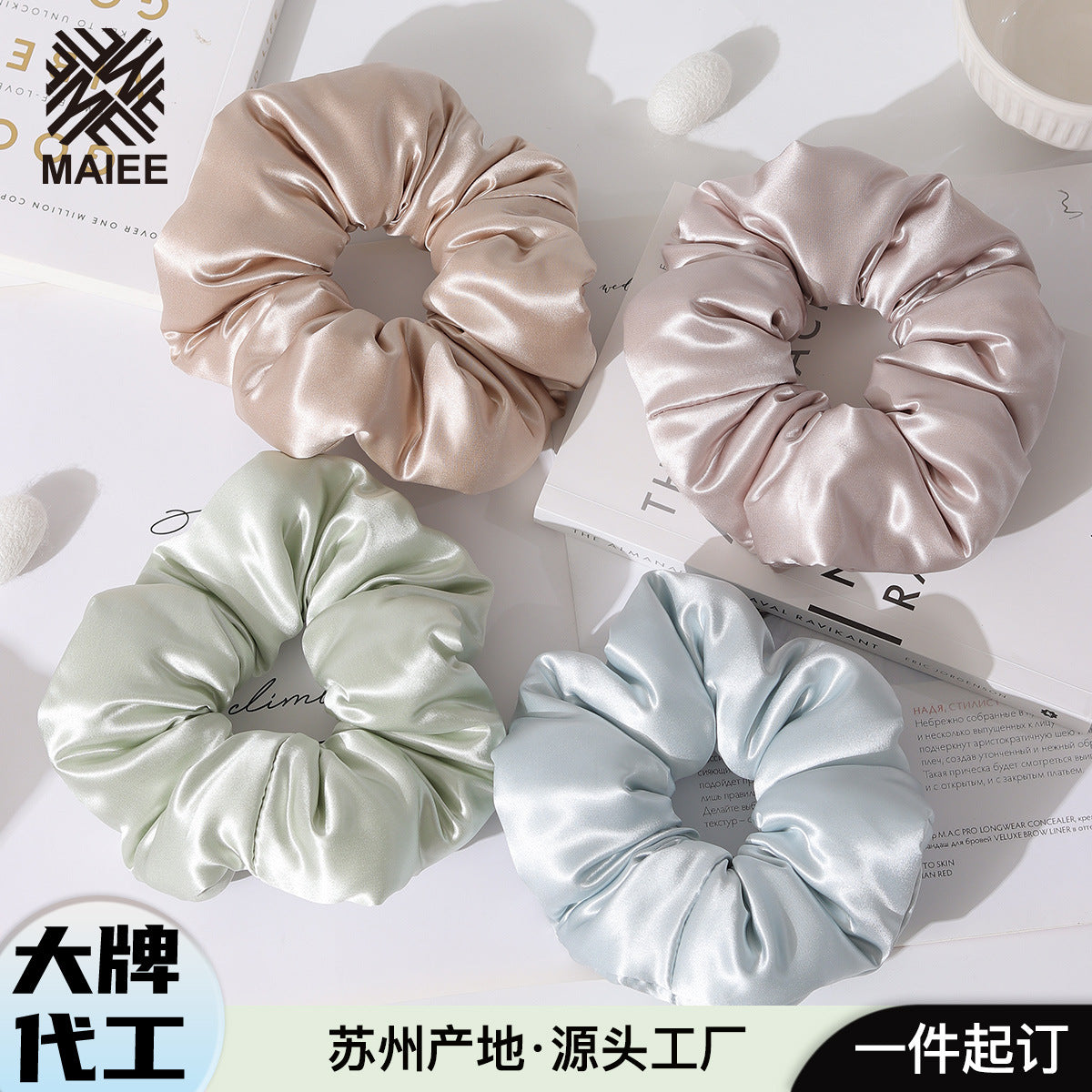 In-Stock Wholesale 7cm Silk Hair Ties, Thickened Silk-Filled Hair Ties with Cotton, 22 Momme Mulberry Silk - image 4