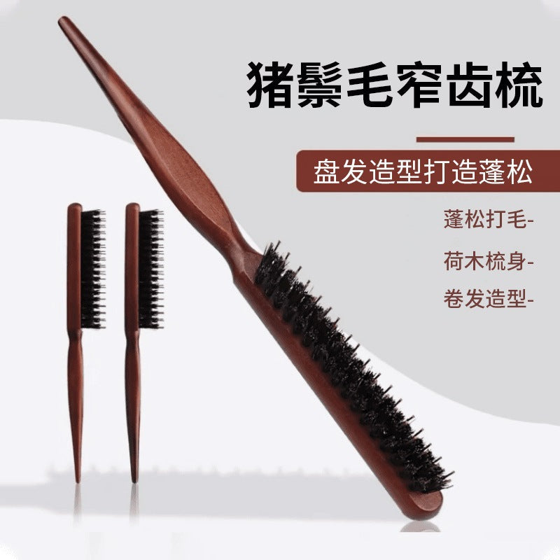 Boar Bristle Narrow Tooth Comb Hairdressing Three-Row Hair Comb Fluffy Styling Long Handle Makeup Pointed Tail Curly Hair Comb - image 1