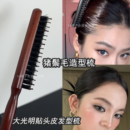 Boar Bristle Comb for Slicked-Back Hairstyles, Scalp Styling, Fine Hair Comb, High Crown Hair Parting Disappearing Comb, Kendall Jenner Style - image 1