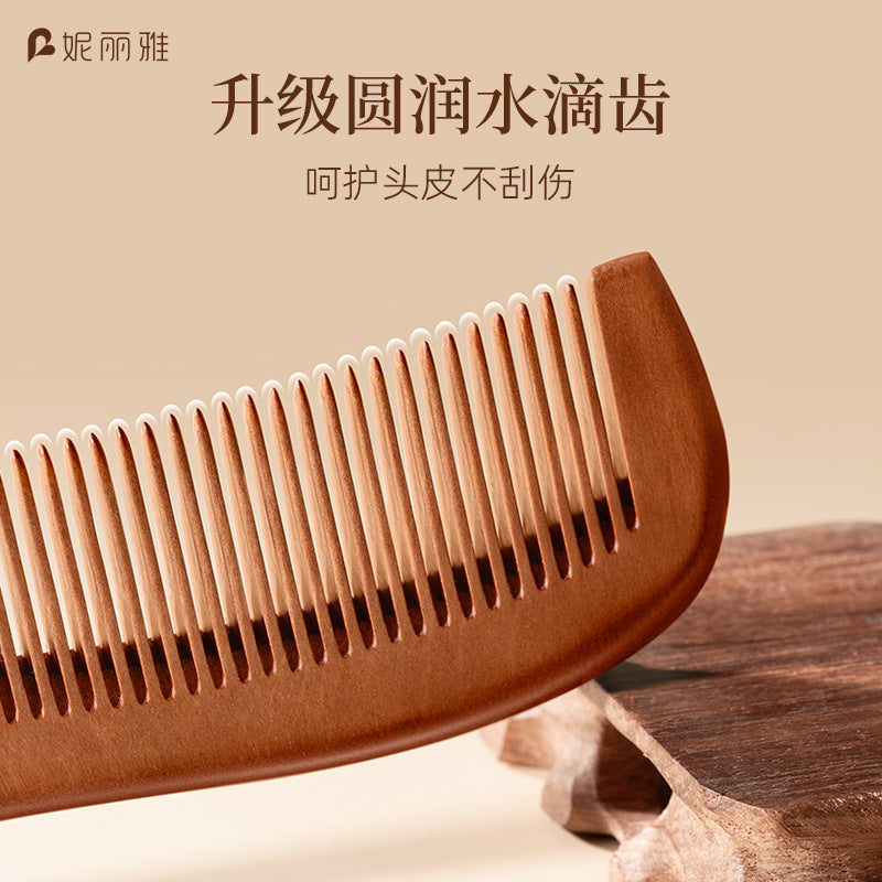 Niliya Peach Wood Sandalwood Comb, Anti-Static, Detangling, Smooth Hair, Gift Box, Wide-Tooth Hair Comb, Wooden Comb - image 2