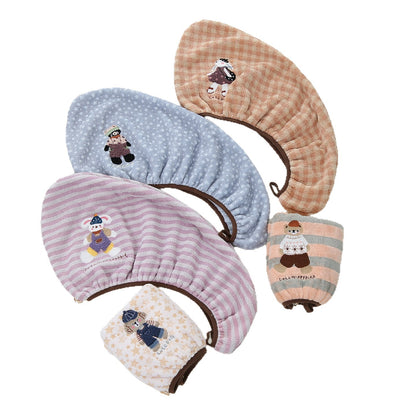 Factory Direct Supply Cute Zoo Embroidered Hair Drying Cap Coral Velvet Soft Absorbent Quick-Drying Shower Cap Adult Hair Drying Cap - image 5