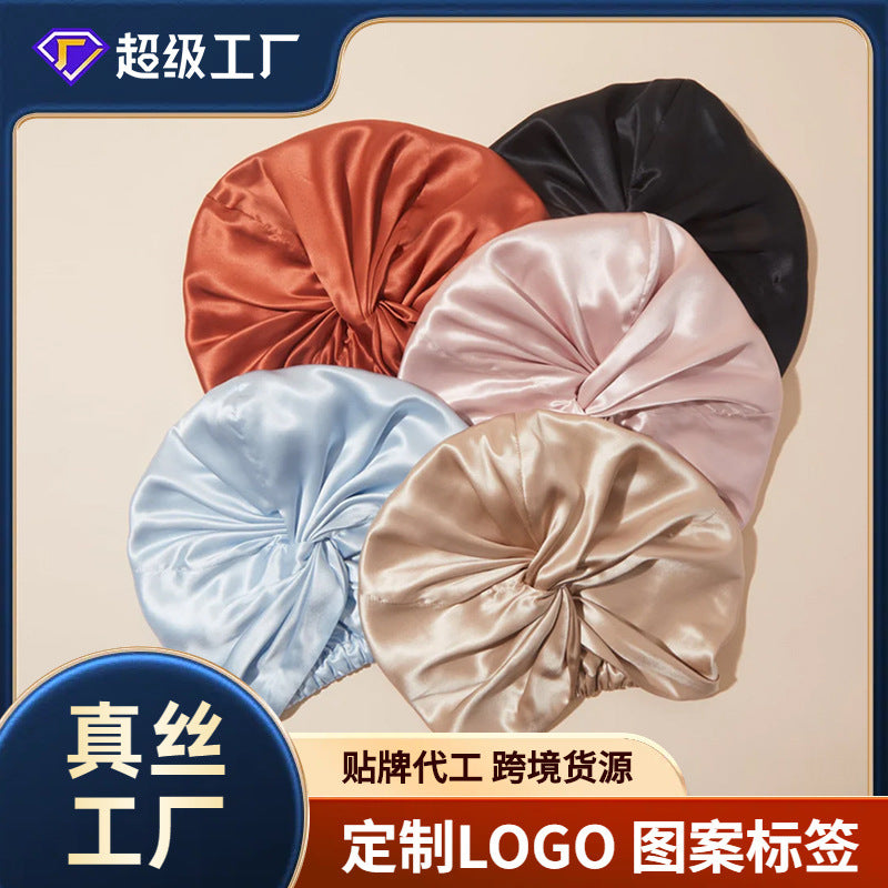 Double-Layer Silk Sleep Cap 100% Mulberry Silk Hair Care Cap Postpartum Silk Headscarf Cap Japan Amazon Cross-Border Customization - image 1