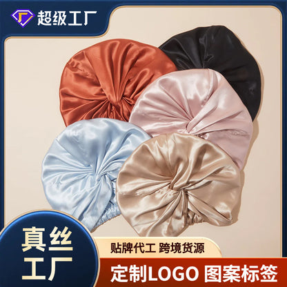 Double-Layer Silk Sleep Cap 100% Mulberry Silk Hair Care Cap Postpartum Silk Headscarf Cap Japan Amazon Cross-Border Customization - image 1