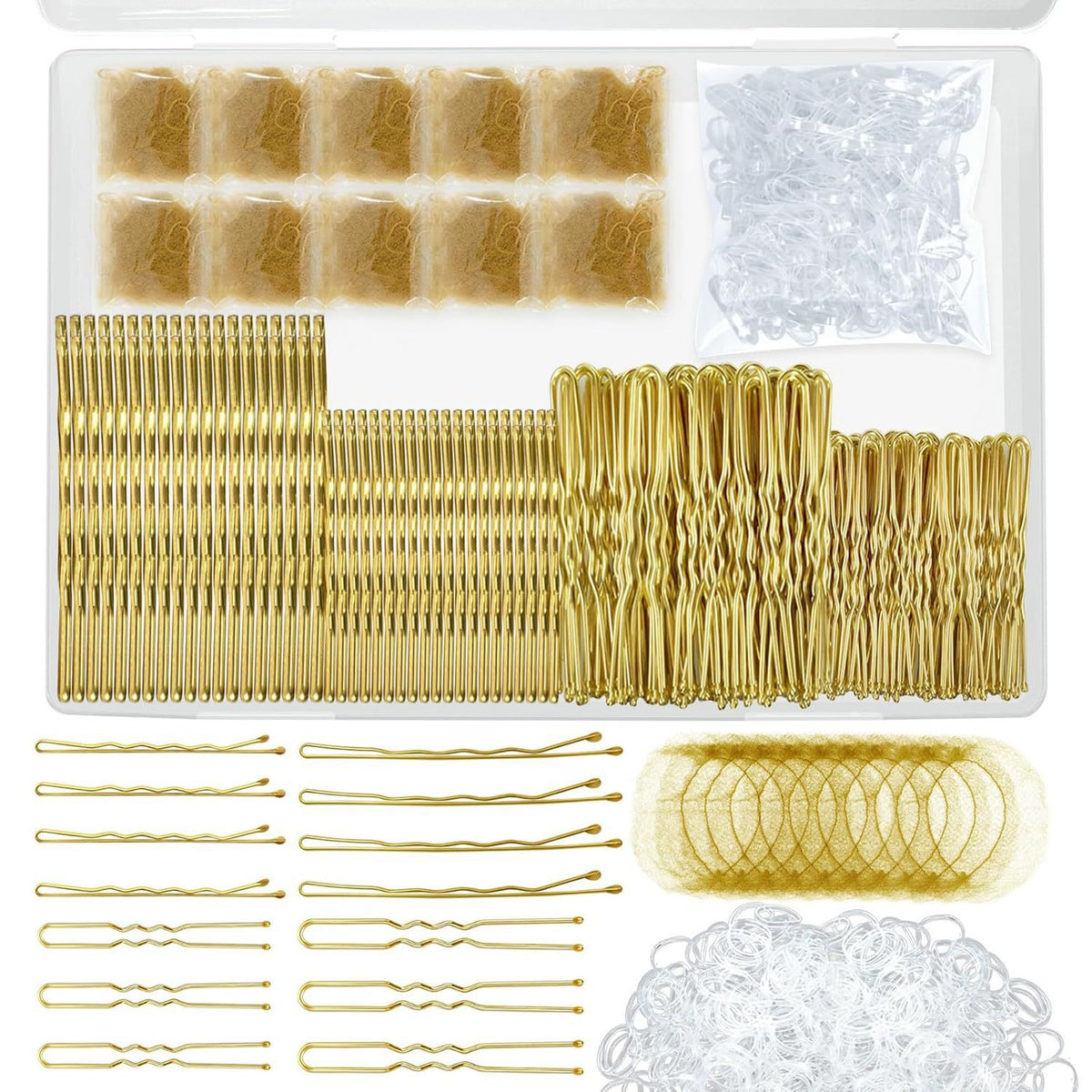 Cross-Border 385 Pieces of Hot-Selling Rubber Band Headband Invisible Hair Net Set U-Shaped Clip One-Word Clip Boxed Leather Hair Band - image 2
