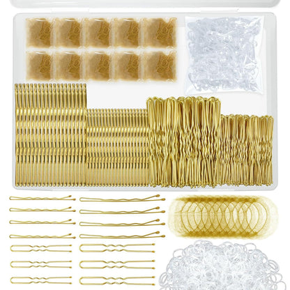 Cross-Border 385 Pieces of Hot-Selling Rubber Band Headband Invisible Hair Net Set U-Shaped Clip One-Word Clip Boxed Leather Hair Band - image 2