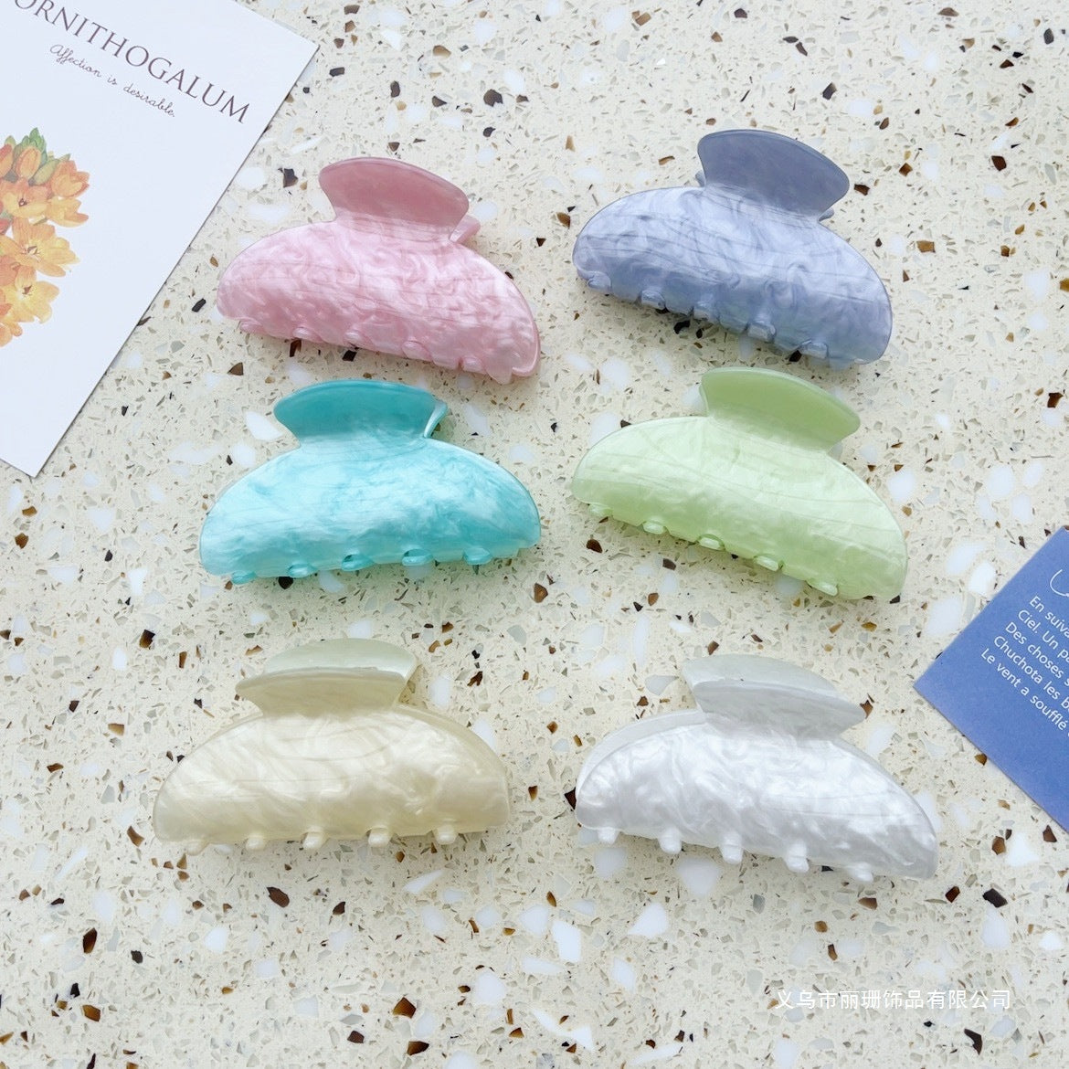 Factory Direct Sales Cross-Border European and American Acrylic Grippers Simple Ins Headwear Marble Pattern High-End Shark Hair Clip - image 1