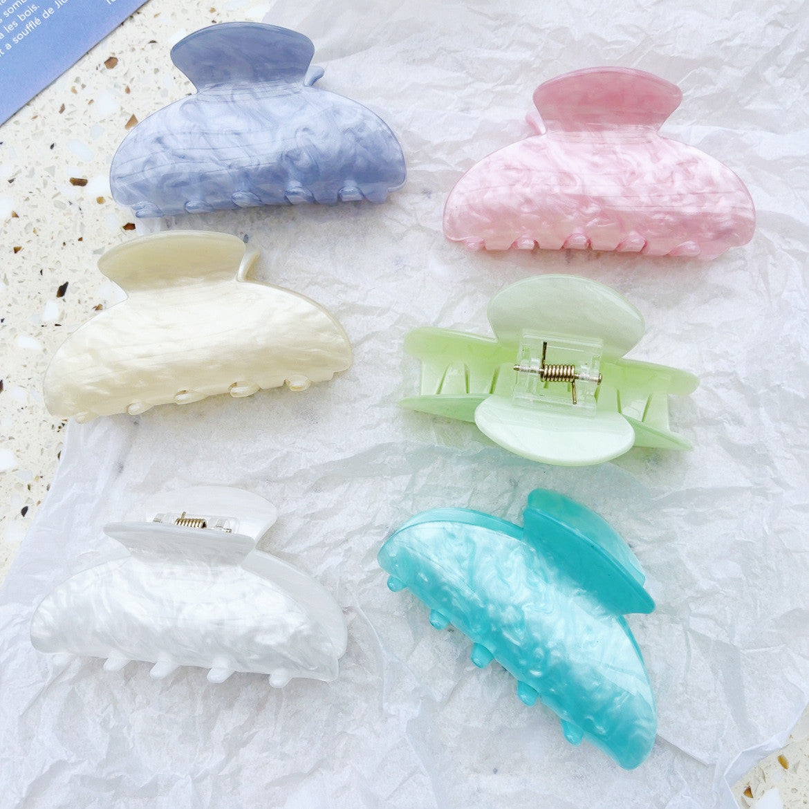 Factory Direct Sales Cross-Border European and American Acrylic Grippers Simple Ins Headwear Marble Pattern High-End Shark Hair Clip - image 2