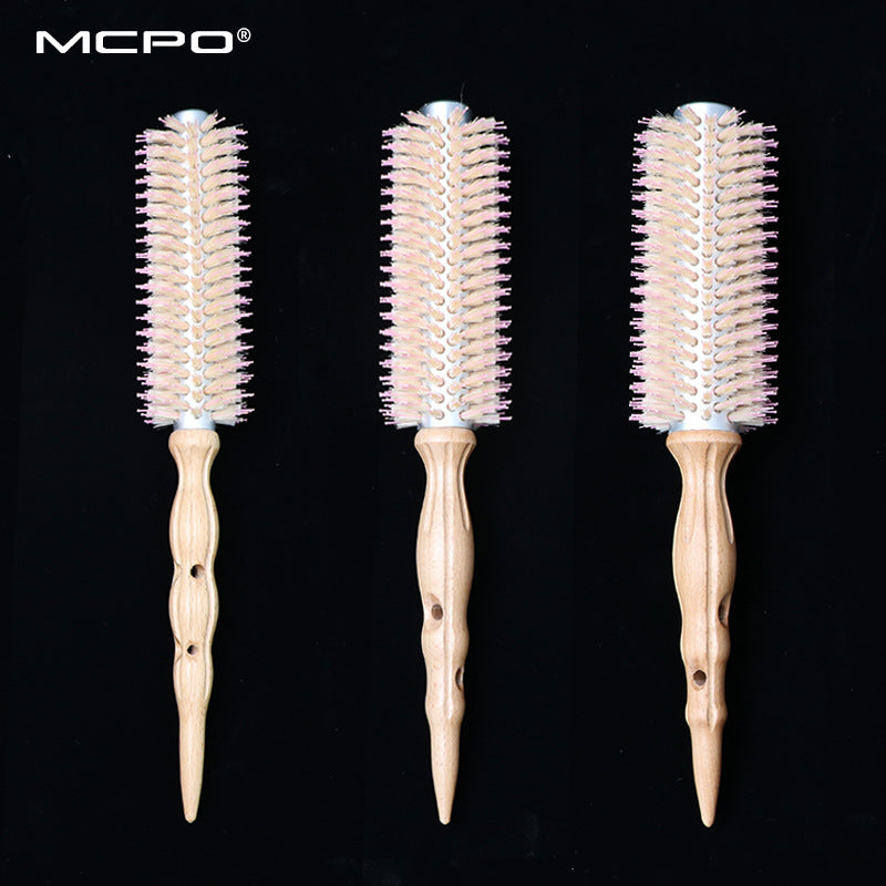 Korean Boar Bristle Curly Hair Comb Barber Shop Fluffy Styling Comb Beech Wood Handle Heat-Resistant Aluminum Tube Cylinder Roller Comb - image 1
