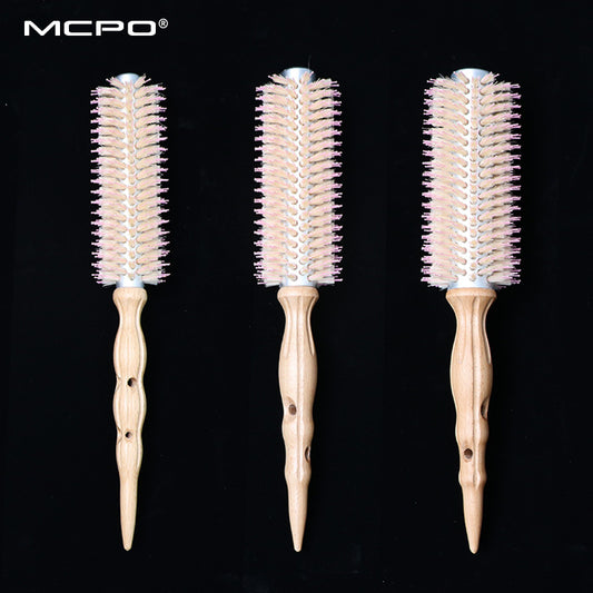 Korean Boar Bristle Curly Hair Comb Barber Shop Fluffy Styling Comb Beech Wood Handle Heat-Resistant Aluminum Tube Cylinder Roller Comb - image 1