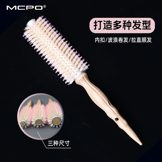Korean Boar Bristle Curly Hair Comb Barber Shop Fluffy Styling Comb Beech Wood Handle Heat-Resistant Aluminum Tube Cylinder Roller Comb - image 2