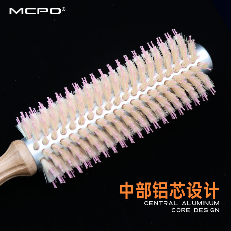 Korean Boar Bristle Curly Hair Comb Barber Shop Fluffy Styling Comb Beech Wood Handle Heat-Resistant Aluminum Tube Cylinder Roller Comb - image 3