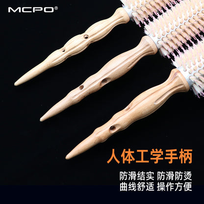 Korean Boar Bristle Curly Hair Comb Barber Shop Fluffy Styling Comb Beech Wood Handle Heat-Resistant Aluminum Tube Cylinder Roller Comb - image 4