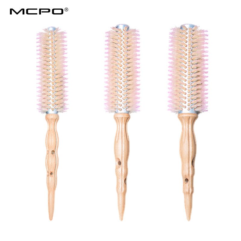 Korean Boar Bristle Curly Hair Comb Barber Shop Fluffy Styling Comb Beech Wood Handle Heat-Resistant Aluminum Tube Cylinder Roller Comb - image 5