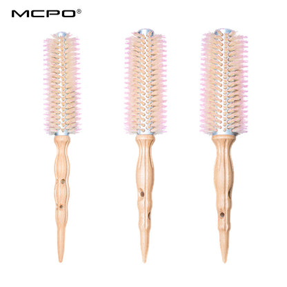Korean Boar Bristle Curly Hair Comb Barber Shop Fluffy Styling Comb Beech Wood Handle Heat-Resistant Aluminum Tube Cylinder Roller Comb - image 5