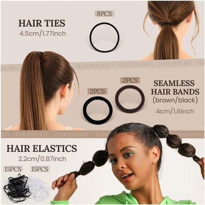 Black Boxed Christmas Hair Clips, Hair Ties, Rubber Bands, Dance Ballet Hair Nets, Small Clips, Hair Accessories Travel Set - image 3